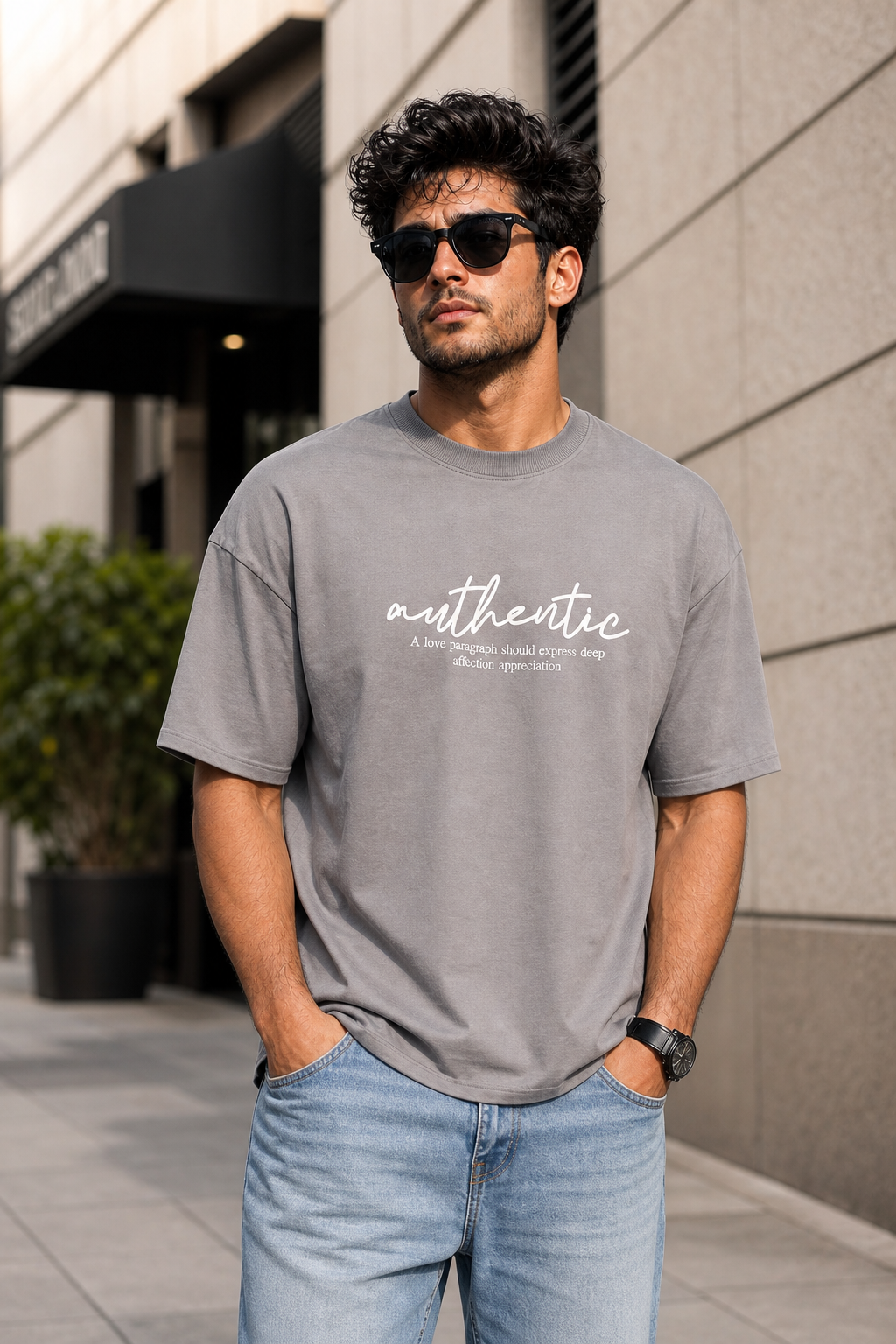 Men Grey Authentic Graphic Drop Shoulder T-Shirt