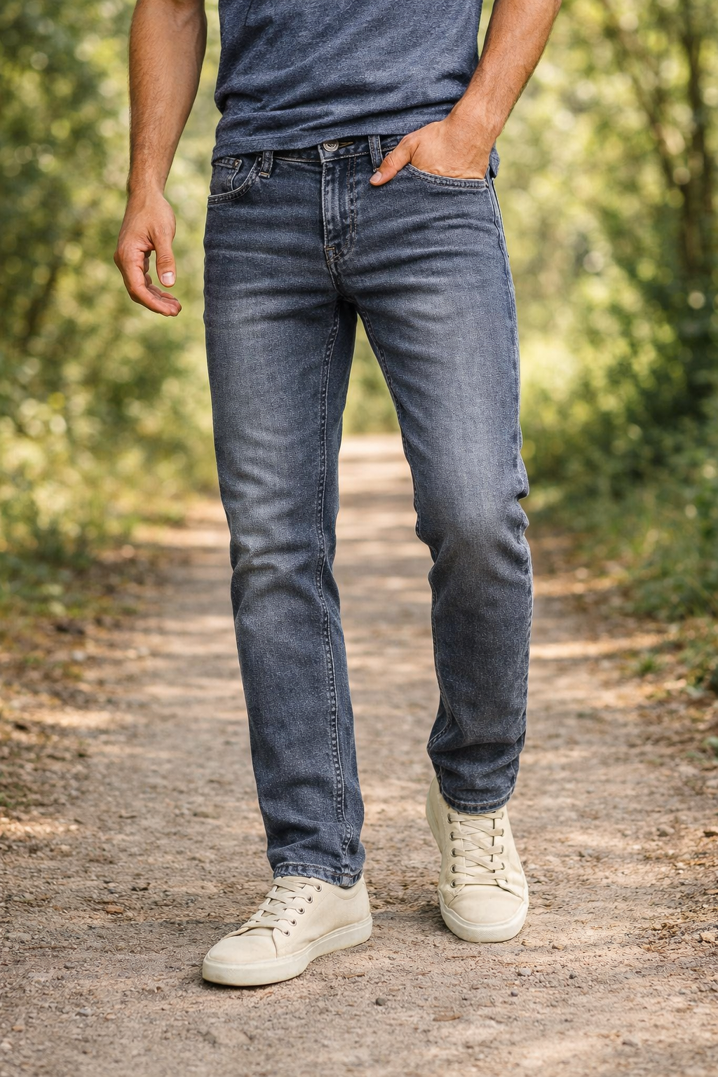 Men Dark Grey Colour Narrow Fit Sulphur Wash Jeans - Stretch Denim HEN454