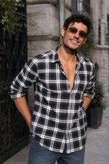Black Checkered Shirt for Men | Classic Plaid Long Sleeve Casual Shirt OXFCH