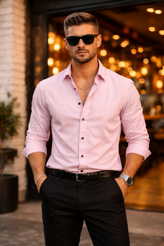 Men Pink Casual Shirt - Slim Fit Cotton Button Down 261049768