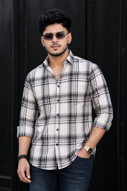 Men Premium Quality Black & White Checks Shirt