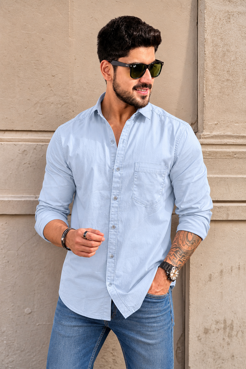 Men Premium Skyblue Solid Casual Shirt for Everyday Wear OXF