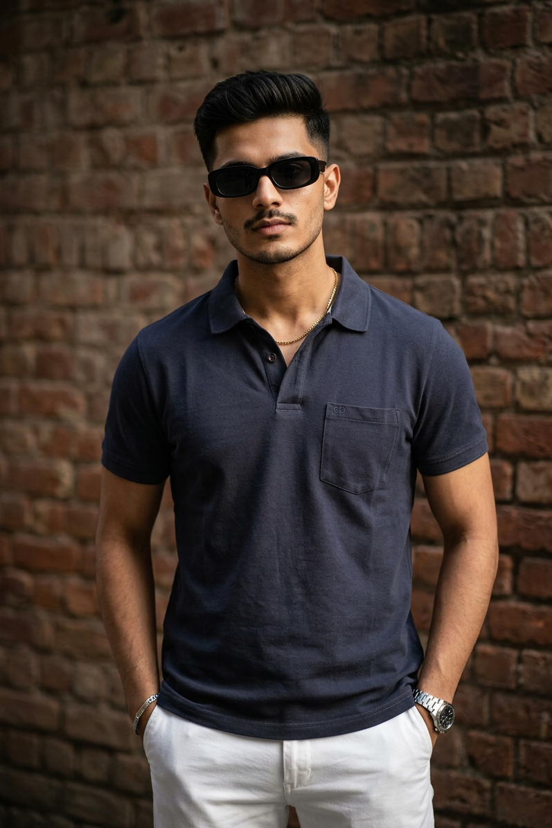 Men Dark Grey Cotton Polo T-Shirt with Pocket - Casual Short Sleeve Slim Fit 8622