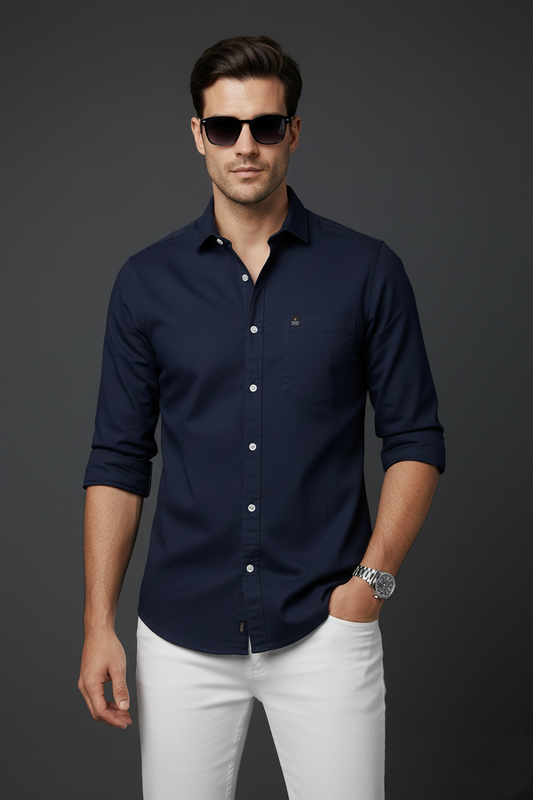 Atlance Men Premium Navy Cotton Slim Fit Casual Shirt 261061504