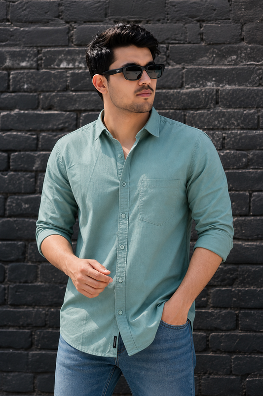 Men Premium Dark Pista Solid Casual Shirt for Everyday Wear OXF