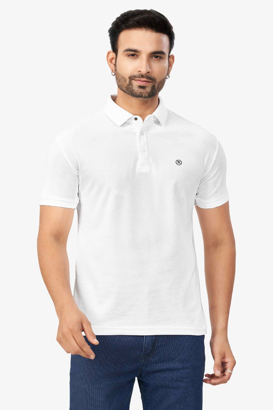 White Plain Collar T-Shirt | Half Sleeve Sinker Fabric | Casual & Sports Wear