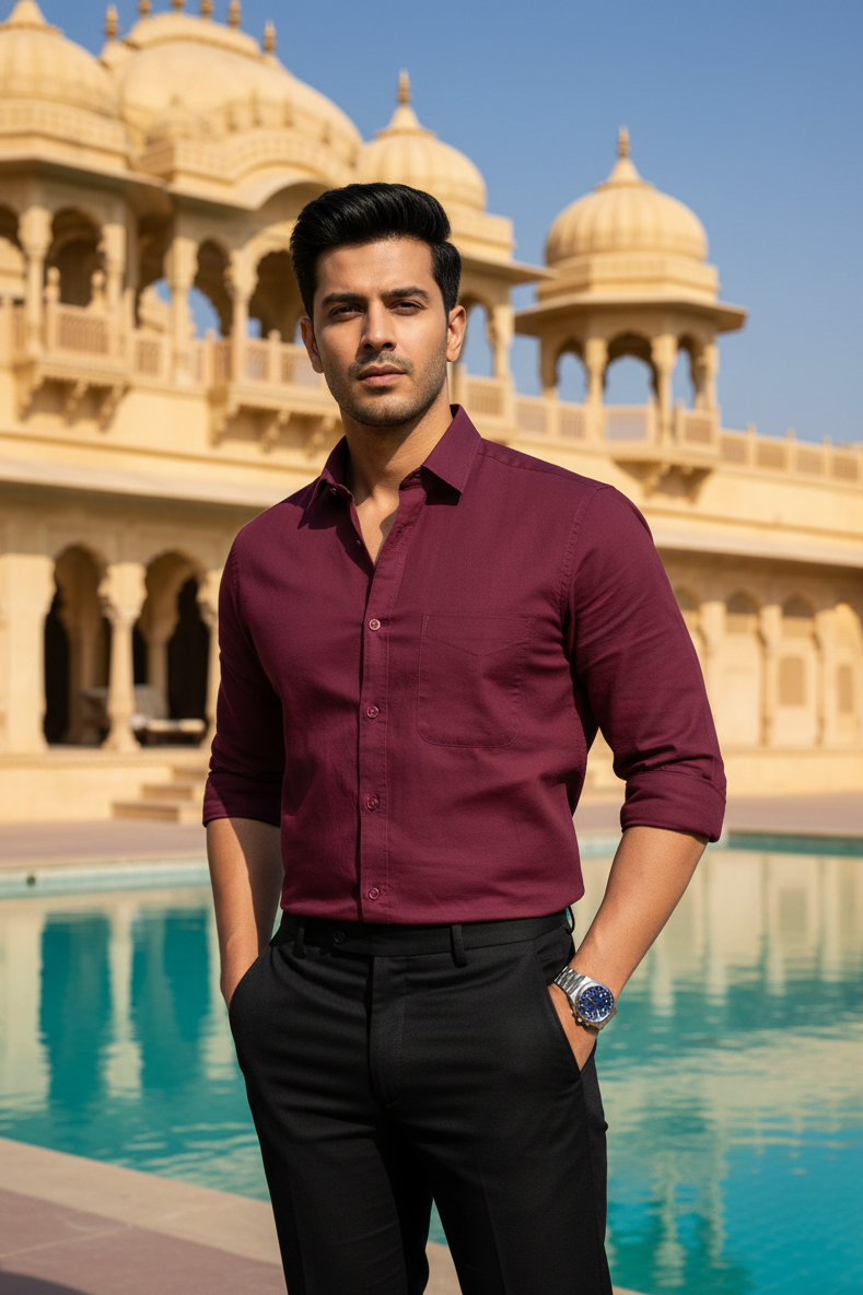 The Perfect Maroon Color Solid Casual Shirt | Lightweight Casual Fits-251155767