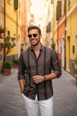 Summer Striped Brown Color Cotton Shirt | Lightweight & Breathable-241155650