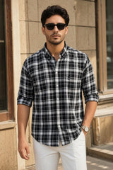 Black & White Plaid Casual Shirt for Men – Trendy Full Sleeve Shirt WON
