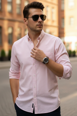 Men Peach Striped Casual Shirt | Premium Cotton |