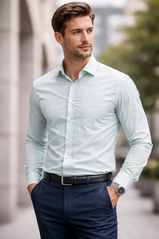 Solid Mint Green Full Sleeve Formal Shirt for Men | Atlance-FRM