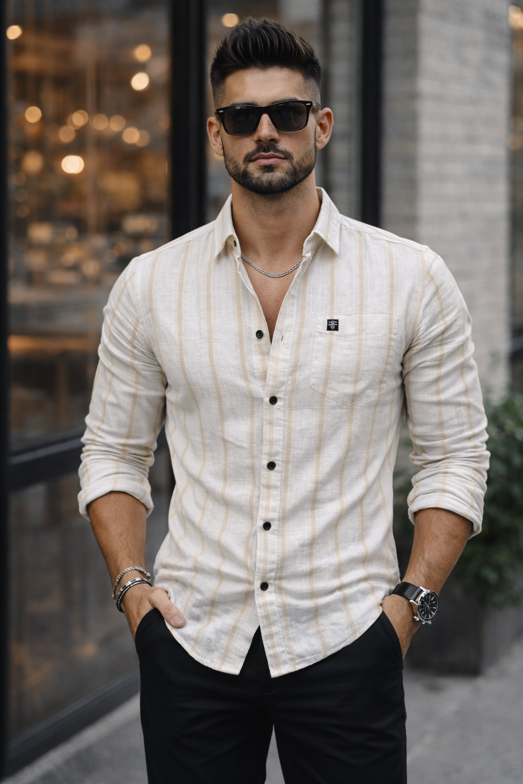 Men Cream Checks Shirt – Trendy and Comfortable Casual Wear 261049715