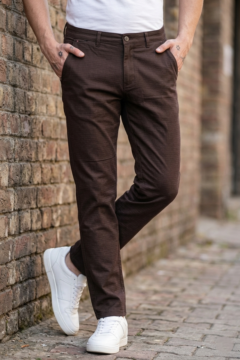 Men Premium Coffee Structured Chinos - Textured STAR