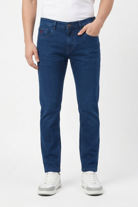 Atlance Mid-Wash Comfort Fit Jeans for Men | Dark Blue Denim Plain 261058985