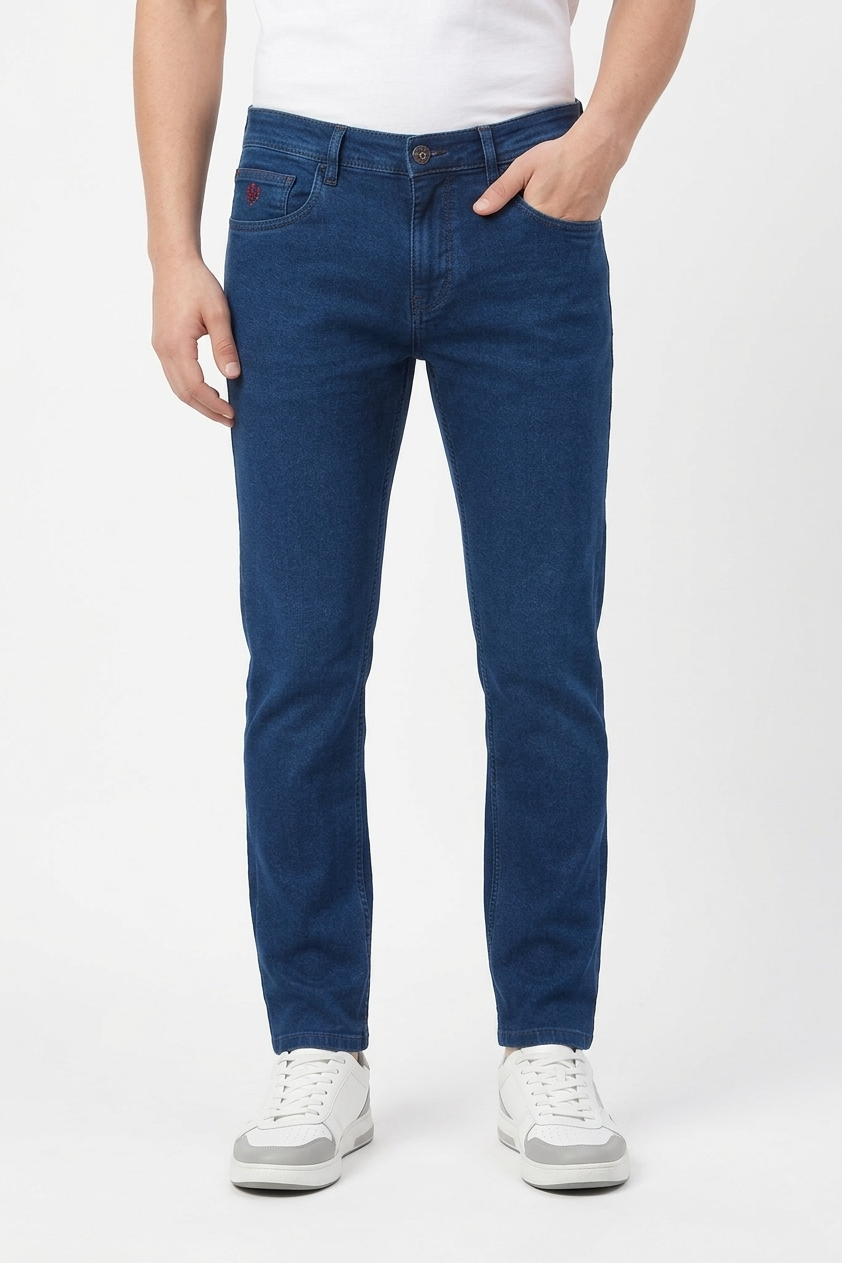 Atlance Mid-Wash Comfort Fit Jeans for Men | Dark Blue Denim Plain 261058985