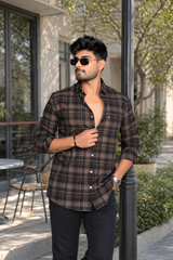 Men Olive & Black Checked Shirt – Slim Fit Cotton WON