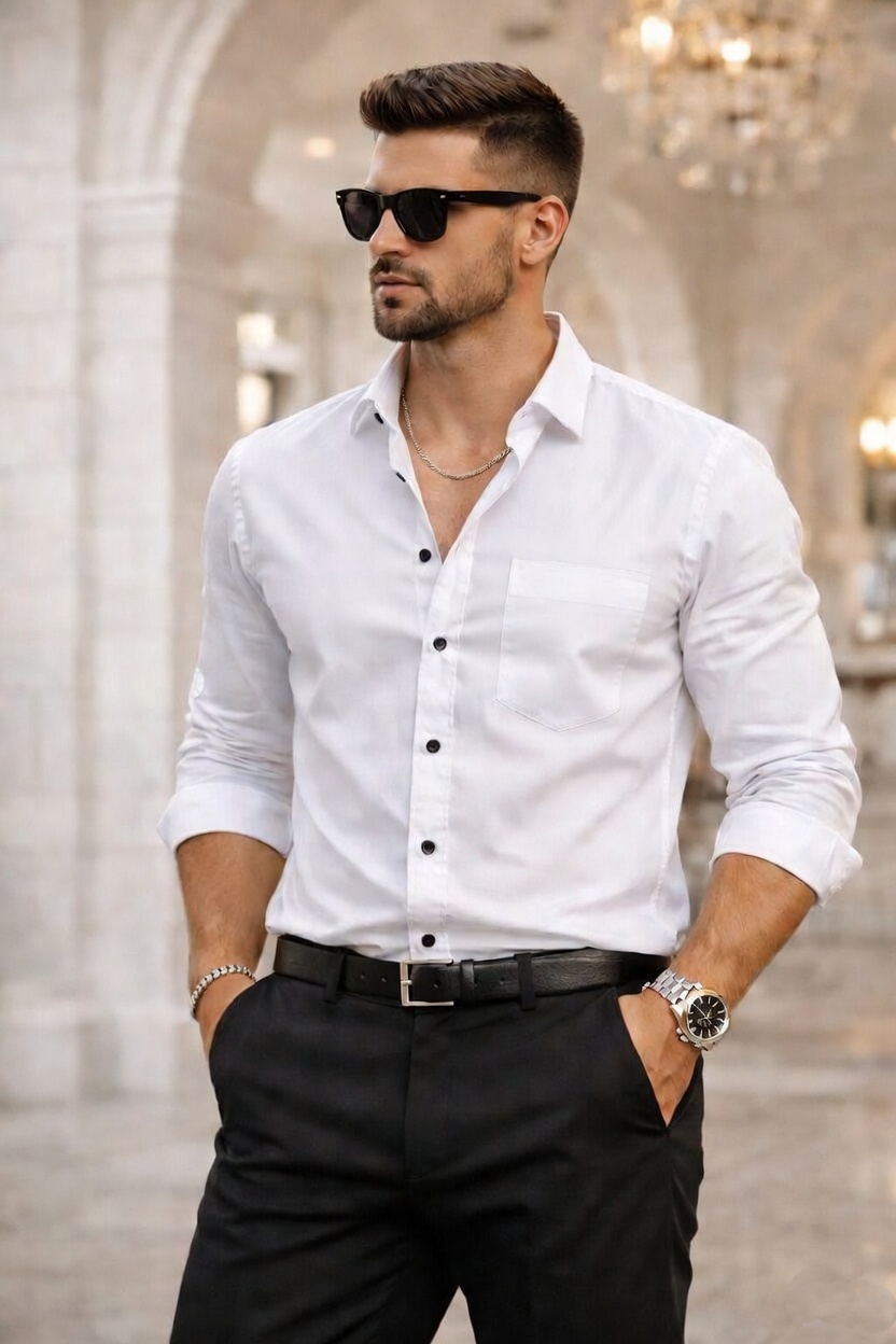 Men White Casual Shirt - Slim Fit Cotton Button Down 261049768