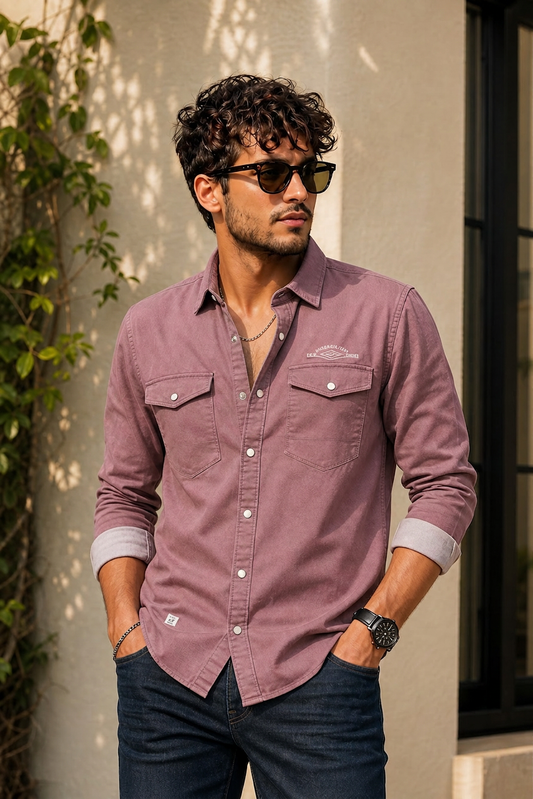 Men Onion Double Pocket Casual Shirt | Snap Button Denim Shirt