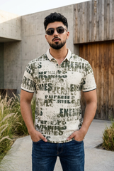 Men Typography Print Polo T-Shirt in Cream