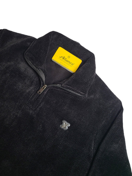 Men's Black Quarter-Zip Textured Sweatshirt - Stylish & Comfortable