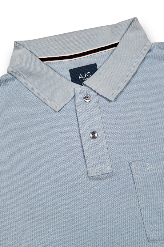 Men Skyblue Cotton Polo T-Shirt with Pocket - Casual Short Sleeve Slim Fit 8622