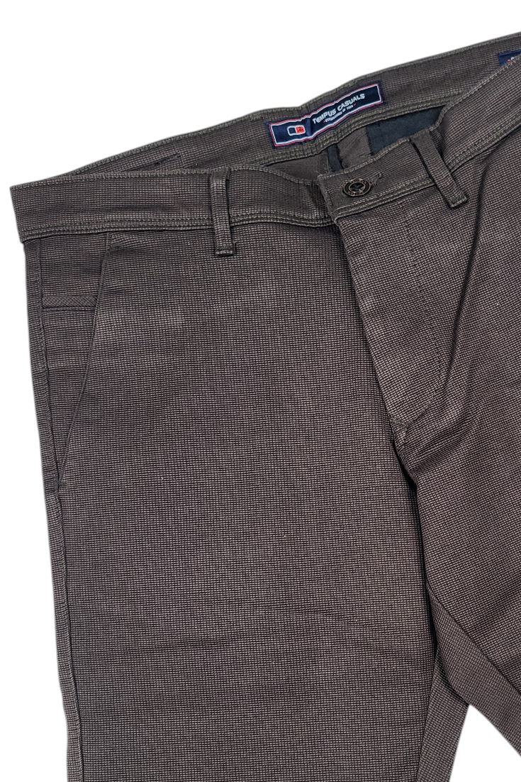 Men Coffee Narrow Fit Structured Pants-TEM9404