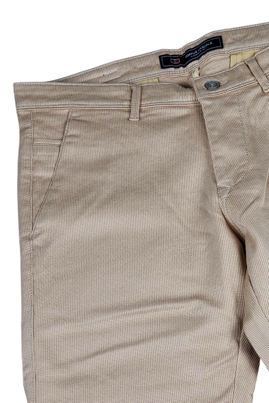 Men Cream Narrow Fit Structured Pants-TEM
