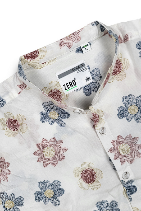 Blue Floral Print Shirt for Men | Trendy Mandarin Collar Casual Zero