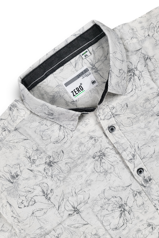 Men Dark Grey Floral Line Art Shirt | Trendy Casual Wear Zero