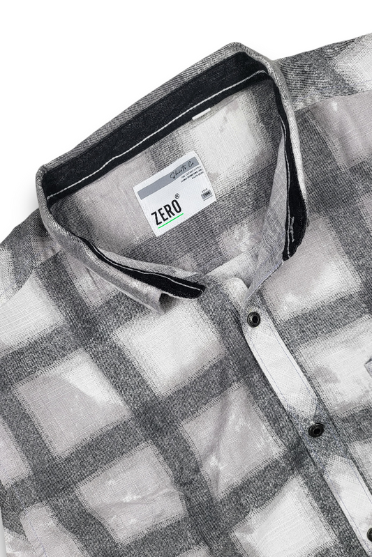 Grey Distressed Check Shirt for Men | Trendy Casual Long Sleeve Zero