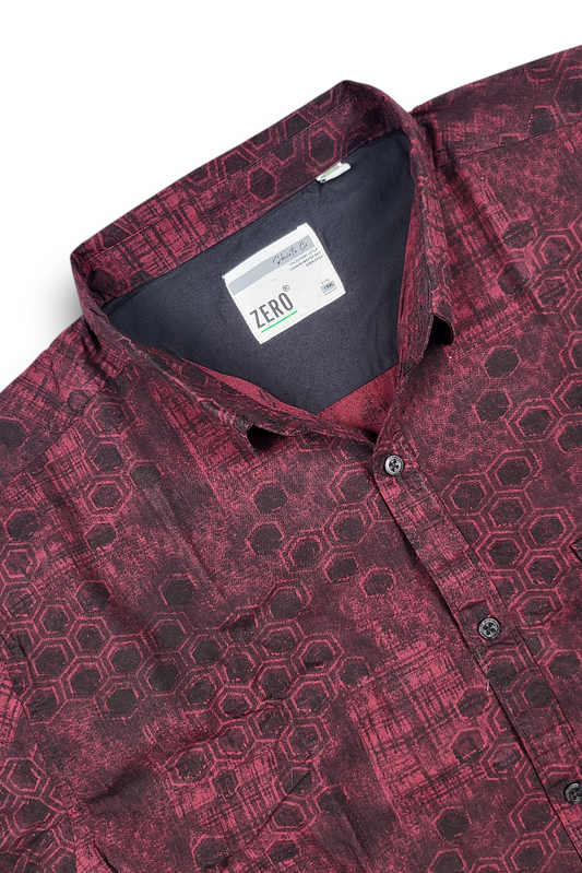 Maroon Geometric Print Shirt for Men | Stylish Party Wear Fit Zero