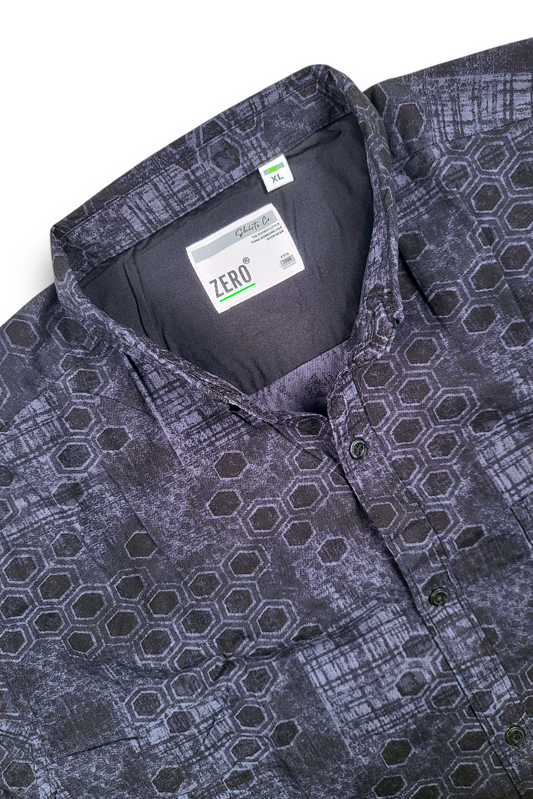 Navy Blue Geometric Print Shirt for Men | Stylish Party Wear Fit Zero