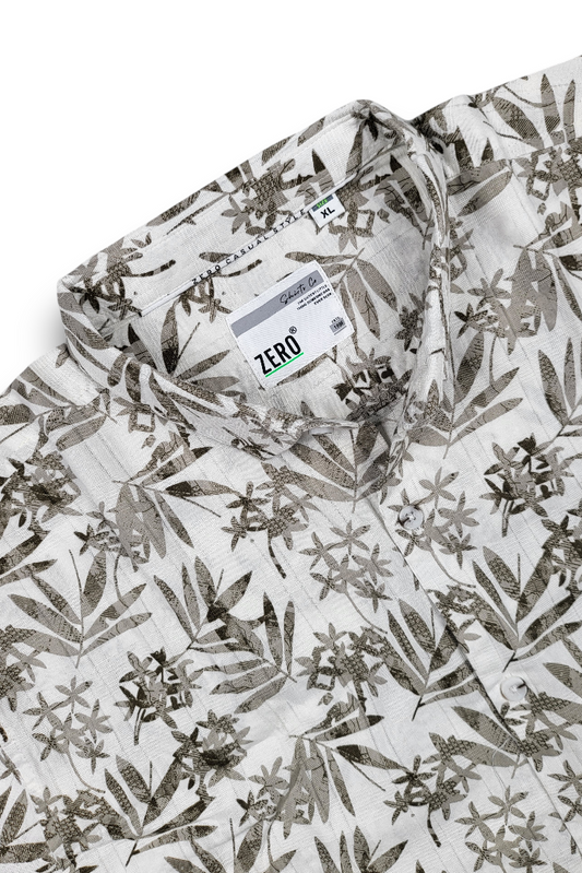 Men Beige Leaf Print Shirt | Long Sleeve Casual Zero