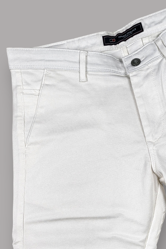 Men White Narrow Fit Structured Pants-TEM