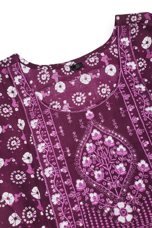 Designer Wine Color Kurti with Embroidery – Traditional Anarkali Suit for Functions & Party Wear