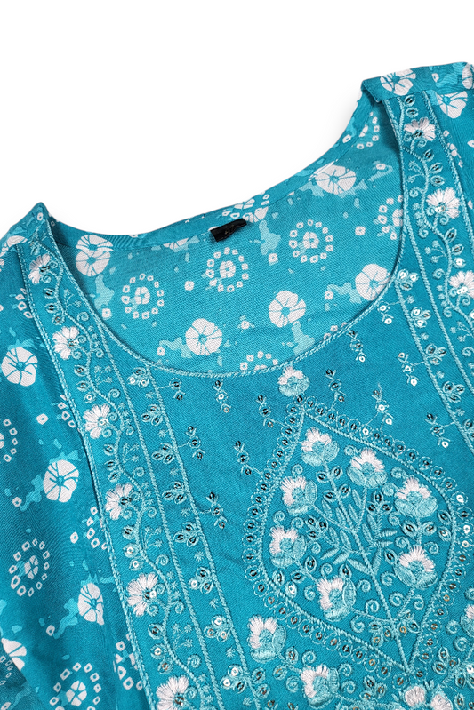 Designer Firozi Color Kurti with Embroidery – Traditional Anarkali Suit for Functions & Party Wear