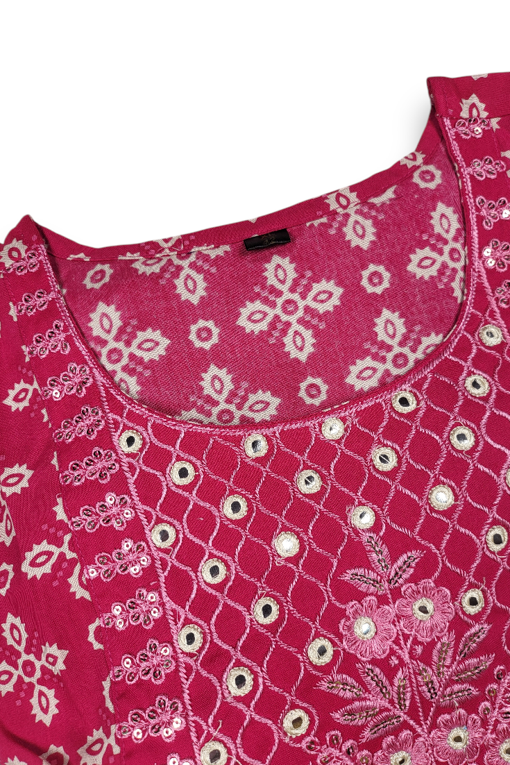 Bright Rani Cotton Rayon Printed Kurti – Comfortable Flared Anarkali Dress for College Office & Daily Wear