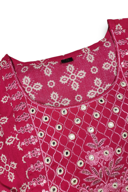 Bright Rani Cotton Rayon Printed Kurti – Comfortable Flared Anarkali Dress for College Office & Daily Wear