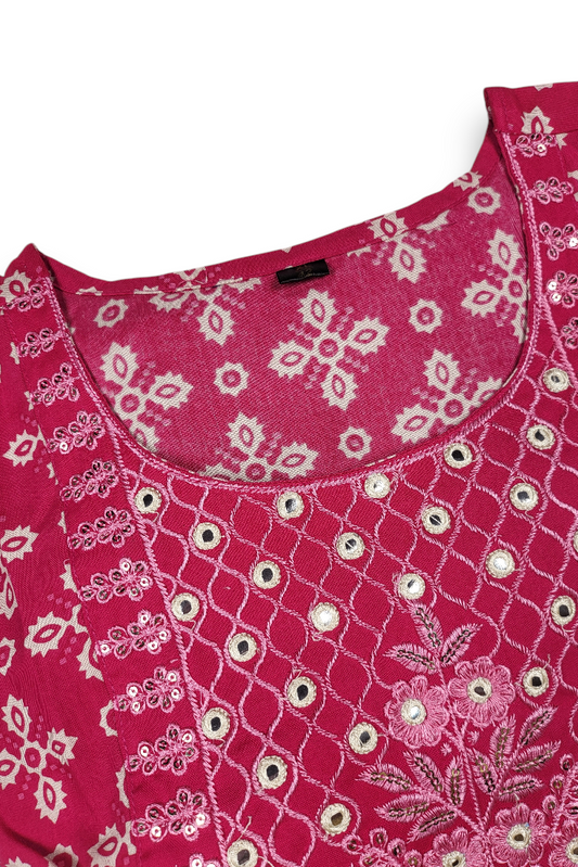 Bright Rani Cotton Rayon Printed Kurti – Comfortable Flared Anarkali Dress for College Office & Daily Wear