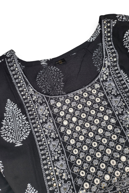 Black Block Print Anarkali Kurti for Women | Long kurti