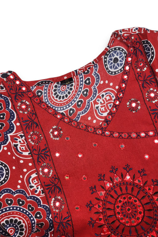 Women Maroon Ajrakh Print Anarkali Kurti