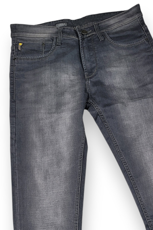 Men Grey Washed Denim Jeans Stretchable Ankle Fit Casual Wear
