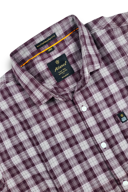 Classic Wine Checked Shirt for Men – Everyday Wear WON