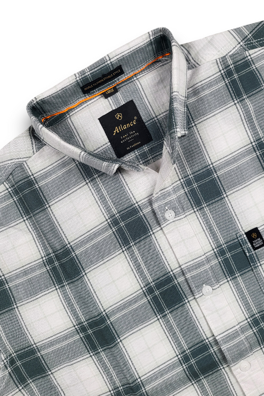 Dark Pista & White Checked Shirt – Modern Casual Look for Men WON