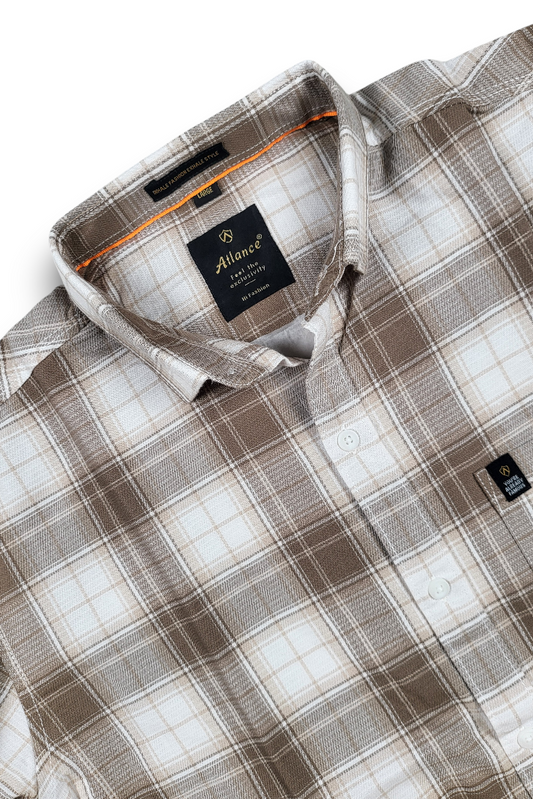 Beige & Brown Checked Shirt – Modern Casual Look for Men WON