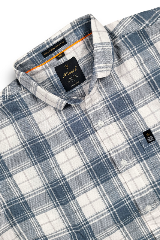 Men Grey Colour Casual Check Shirt – Premium Cotton WON
