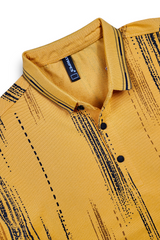 Men Printed Collared Polo T-Shirt in Earthy Yellow
