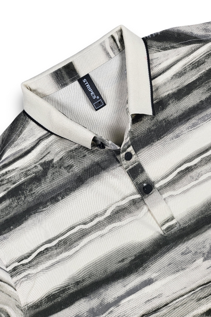 Stylish Dark Grey Printed Polo T-Shirt for Men | Modern Fit