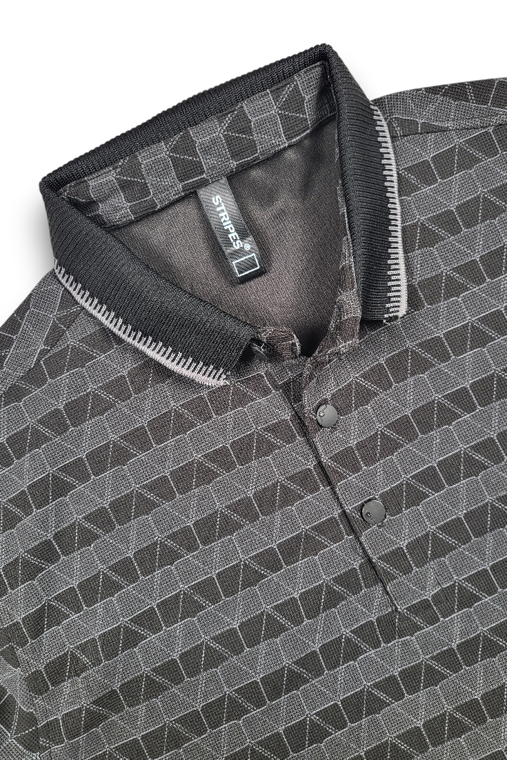 Stylish Black Pattern Polo T-Shirt for Men | Modern Street Look