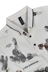Men Designer White Polo T-Shirt with Abstract Print – Casual Style